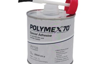 Eine 250-ml-Dose PVC-Kleber „Polymex70“ mit Pinsel im Deckel, für PVC-Folie und Kunstleder.
